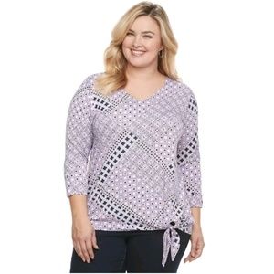 Croft&Barrow Side Tie V-Neck Tee Plus Size Women